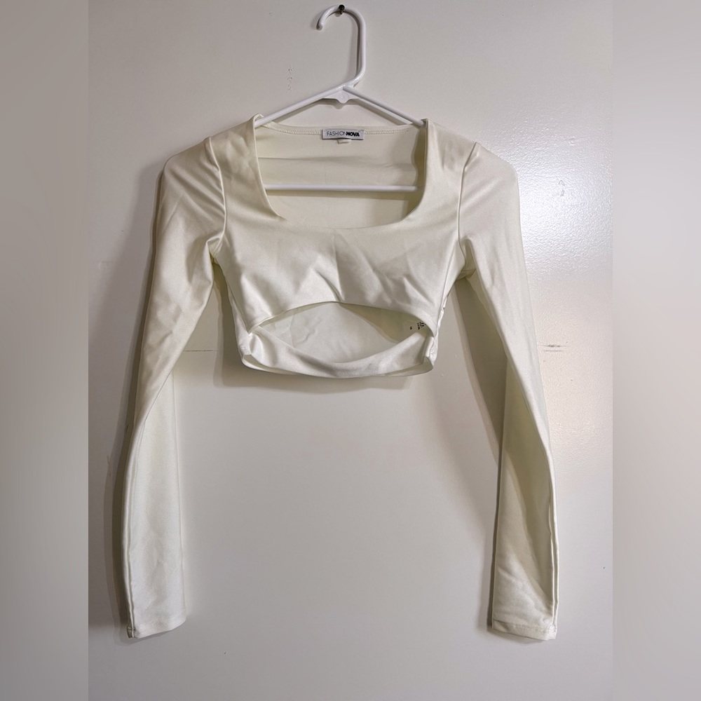 Sexy White Sheer Cut Out L-Sleeve Top